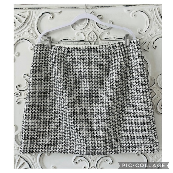 LOFT METALLIC SEQUIN TWEED SKIRT BLACK WHITE OFFICE PROFESSIONAL AFTER HOURS - Picture 5 of 6